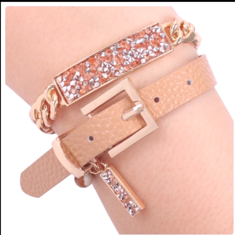 NWT-Natural Stone Genuine Leather Criss Cross Bracelet